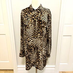 Chicos animal print long sleeve button front chiffon blouse tunic Sz 3